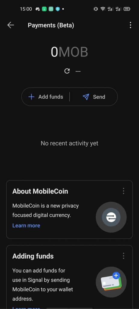 Signal's cryptocurrency Wallet